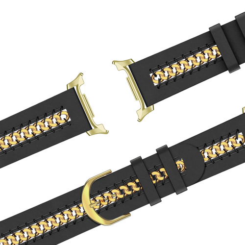 Bandz Samsung Galaxy Watch 8 - 44mm leren band 'Chains' (zwart)