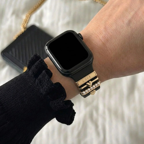 Horlogeband charm - hartjes (goud)