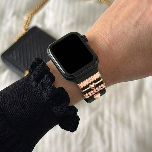Horlogeband charm - hartjes (rosé goud)