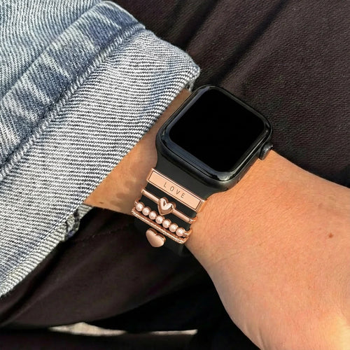 Horlogeband charm - hartjes (rosé goud)