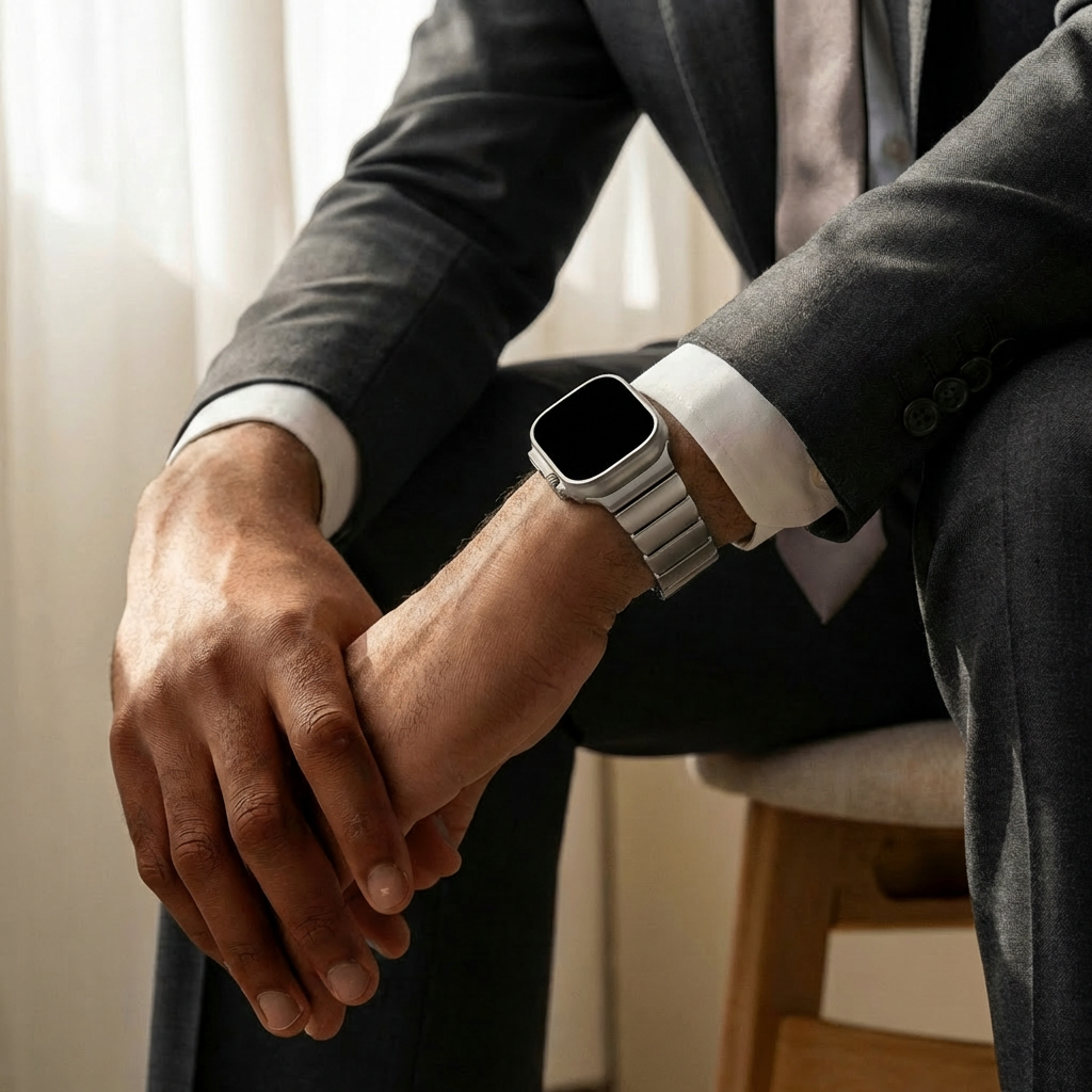 Bandz Apple Watch Ultra titanium band 'Hybrid' (zilver)