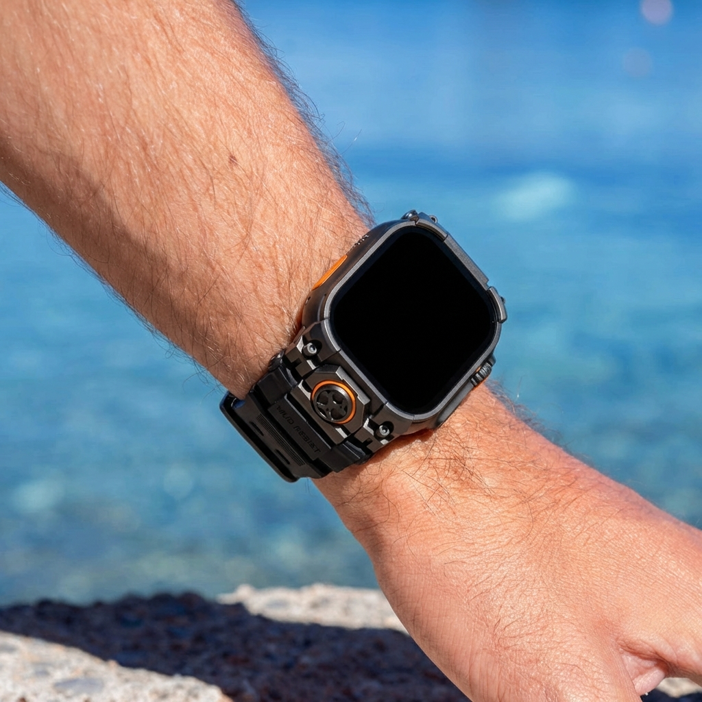 Apple Watch Ultra four claw' siliconen band (zwart met zwart)