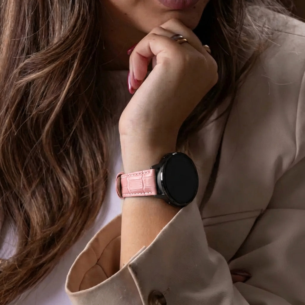 Samsung Galaxy Watch 7 - 40mm leather crocodile grain bandje (zand roze)