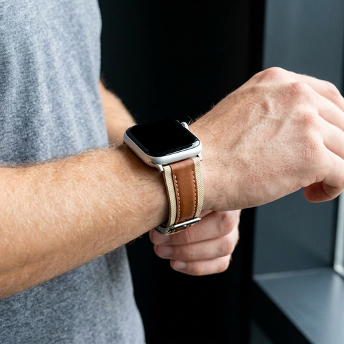 Apple Watch Slim Hybrid Leather Strap (Beige/Brown)