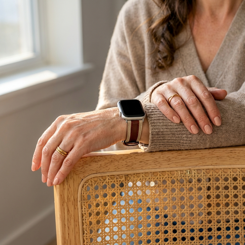 Apple Watch slim hybrid leren band (beige/rood)