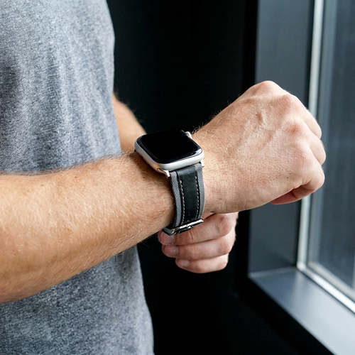 Apple Watch slim hybrid leren band (grijs/zwart)