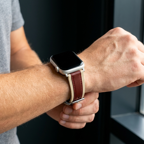Apple Watch slim hybrid leren band (beige/rood)