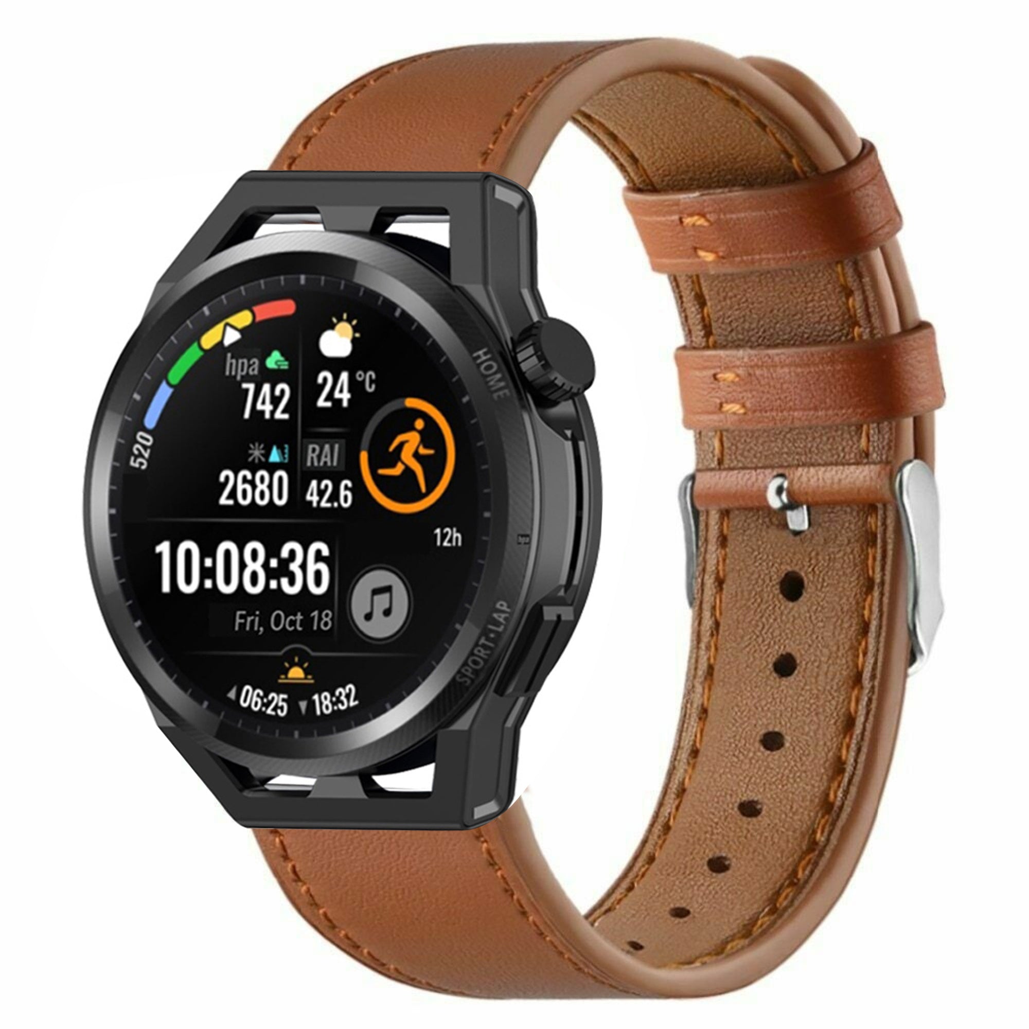 Huawei Watch GT Runner leren bandje (strak bruin)