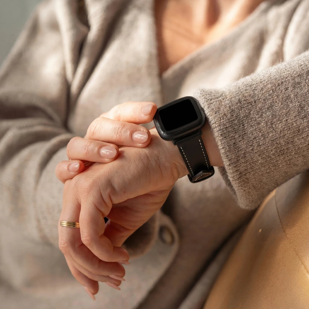 Fitbit Versa 3 lederen bandje (zwart)