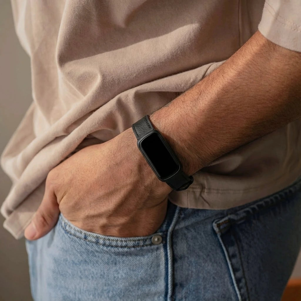 Fitbit Inspire 3 leren bandje (zwart)