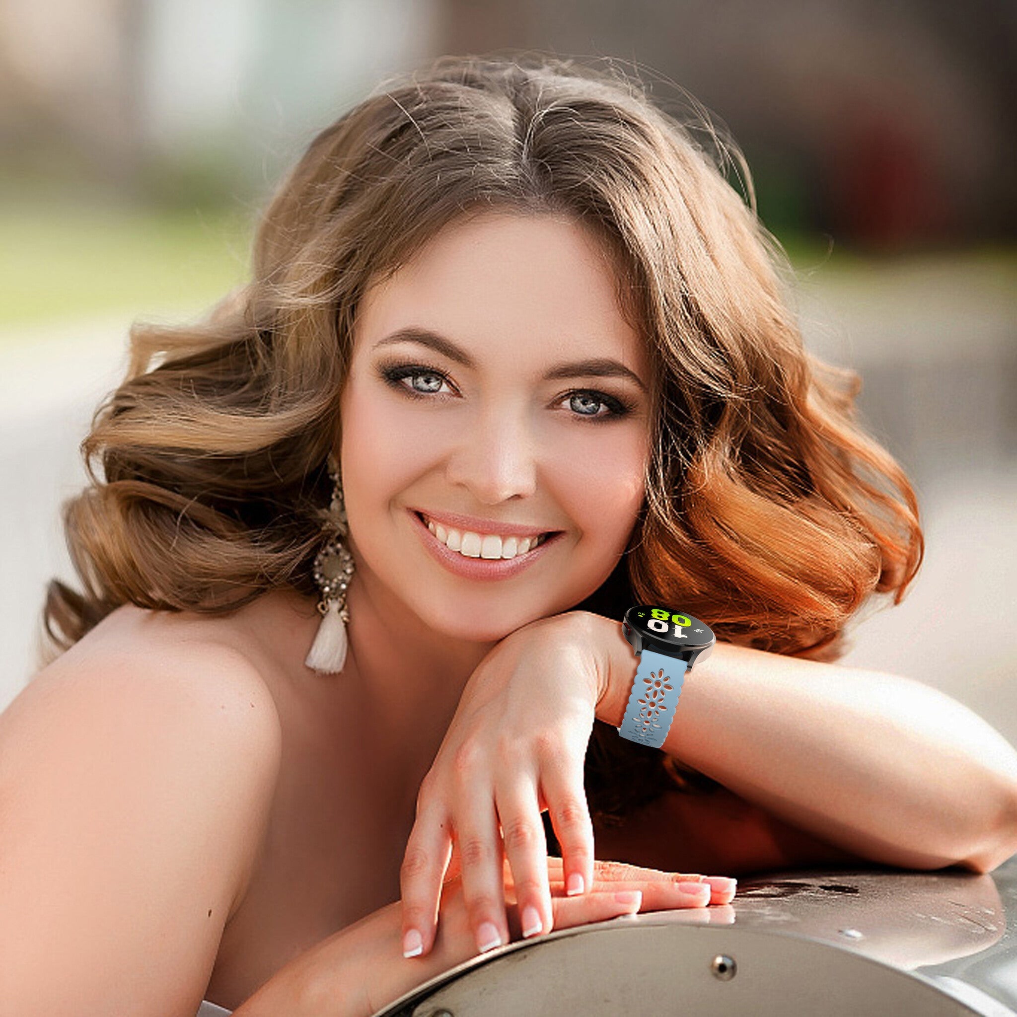 Coros Pace 2 siliconen bandje met patroon (lichtblauw/wit)