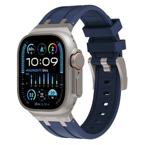 Apple Watch Ultra luxe liquid silicone band (blauw met titanium)