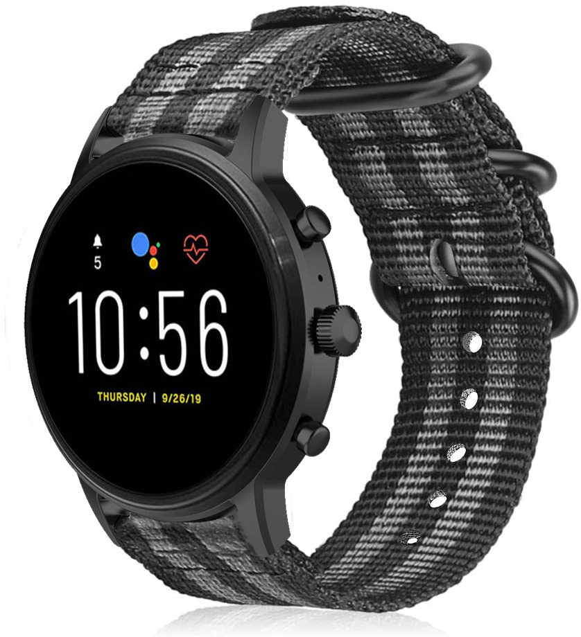 Fossil Gen 4 Explorist (HR) nylon gesp band (zwart/grijs)