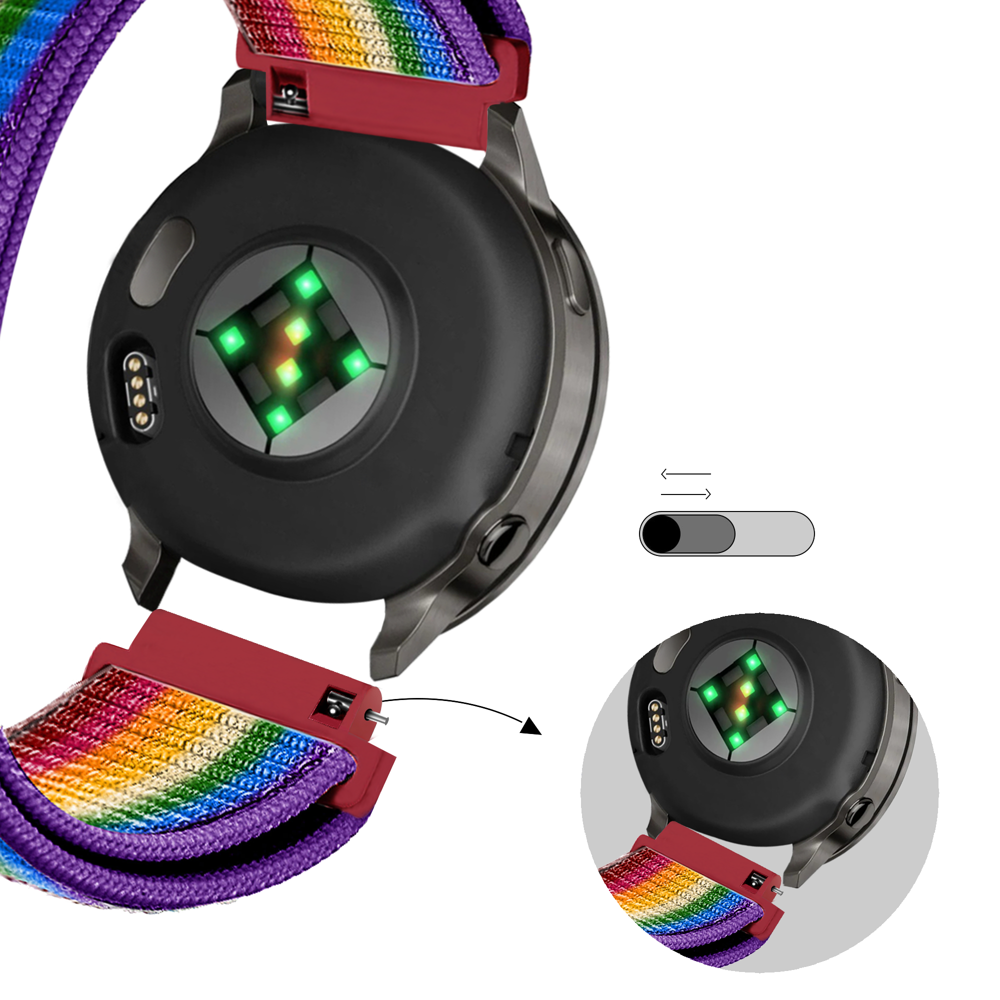 Bandz Garmin Vivomove 3s nylon loop band (regenboog)