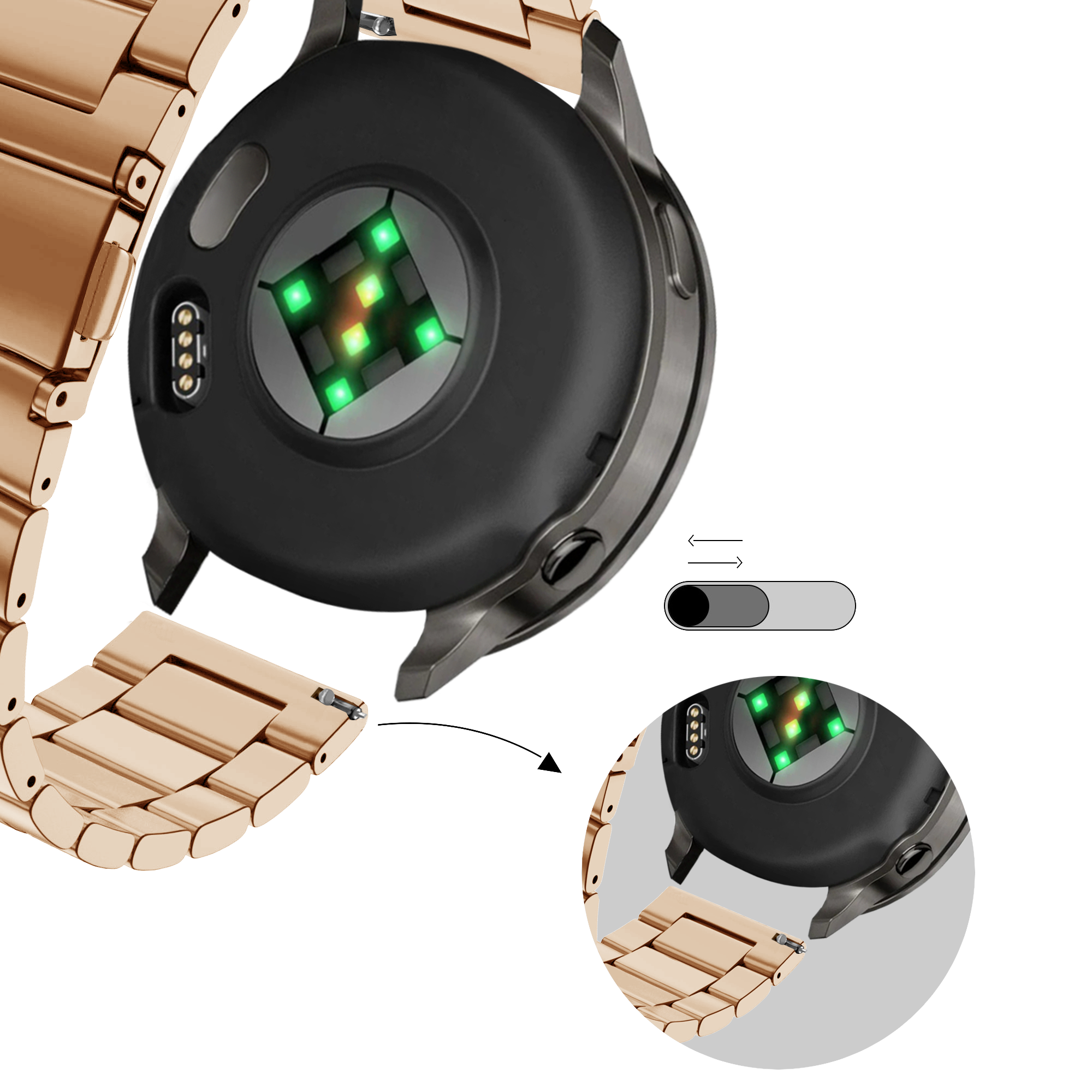 Bandz Garmin Forerunner 70 stalen band 'Classic' (roségoud)