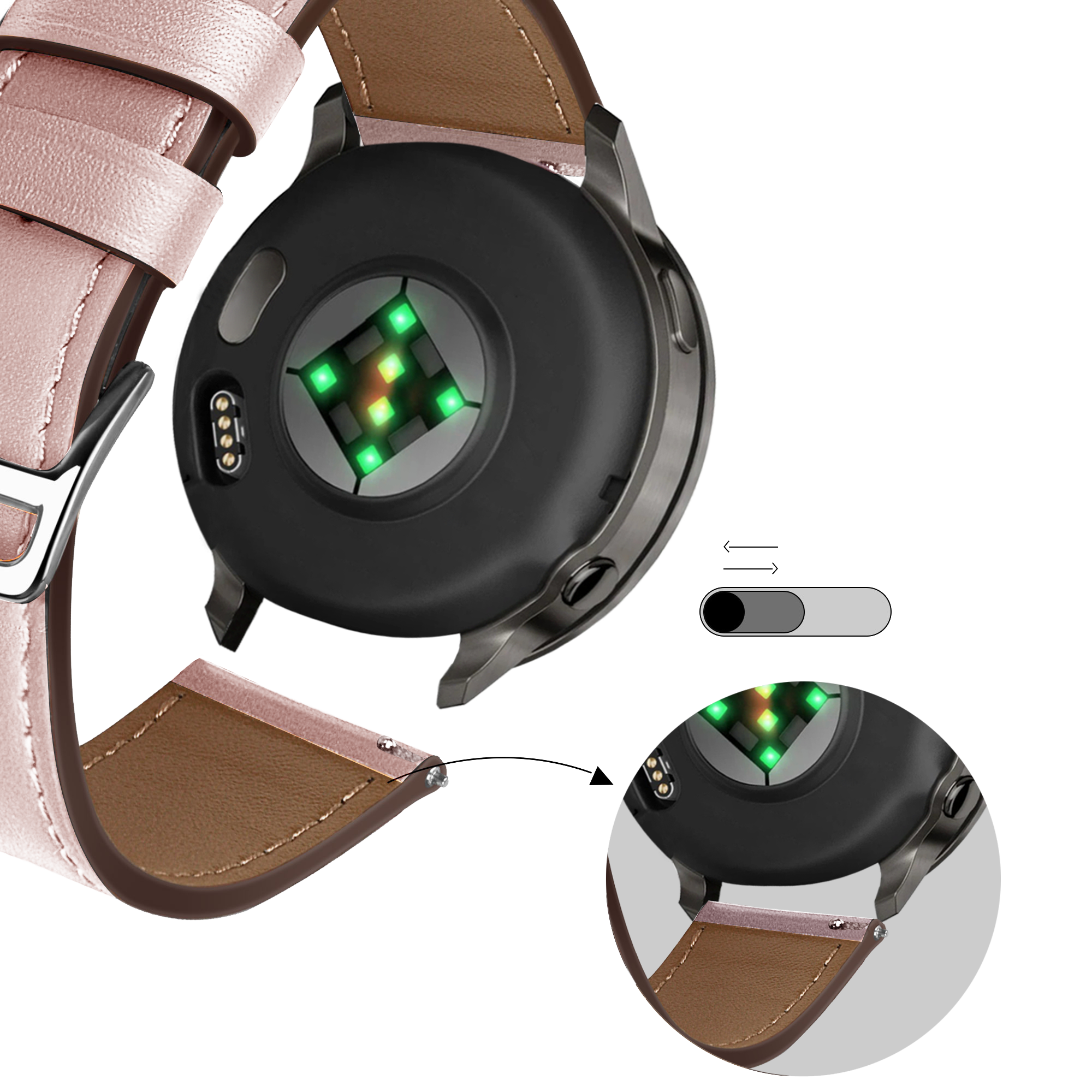 Bandz Garmin Vivoactive 4s lederen band 'Deluxe' (roze)