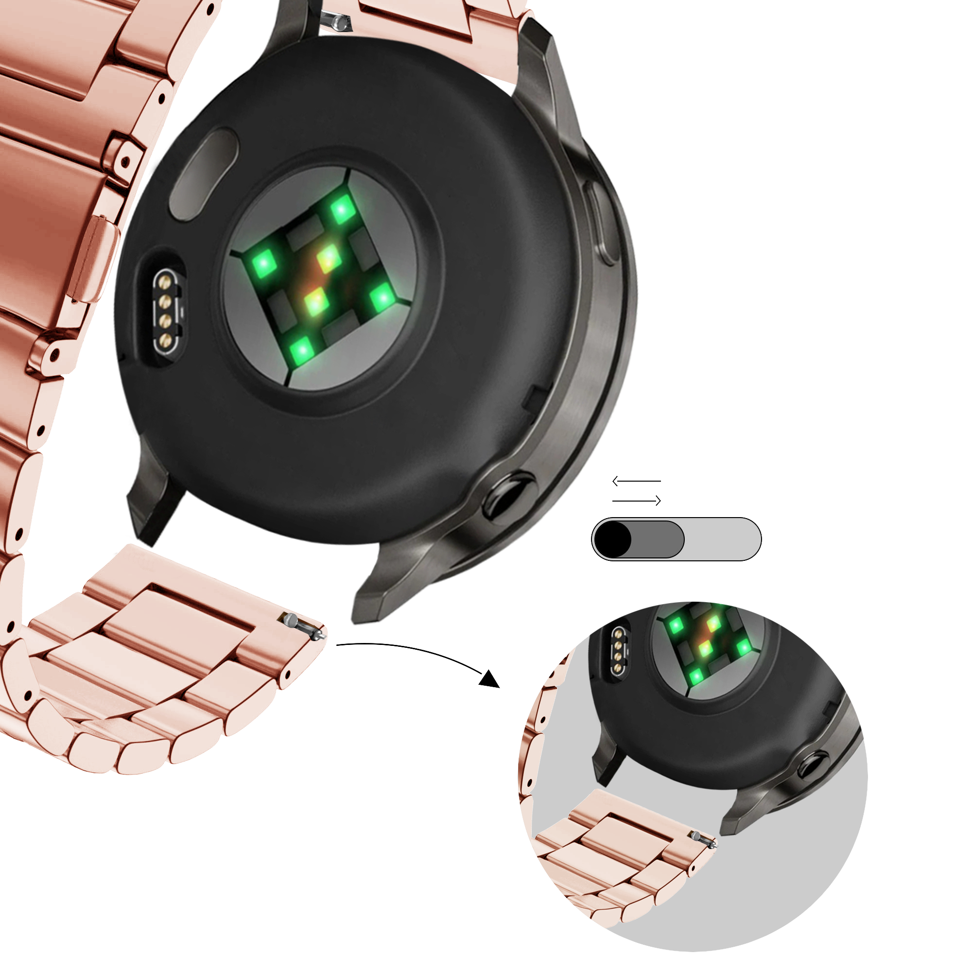 Bandz Garmin Forerunner 245 stalen band 'Classic' (roze)