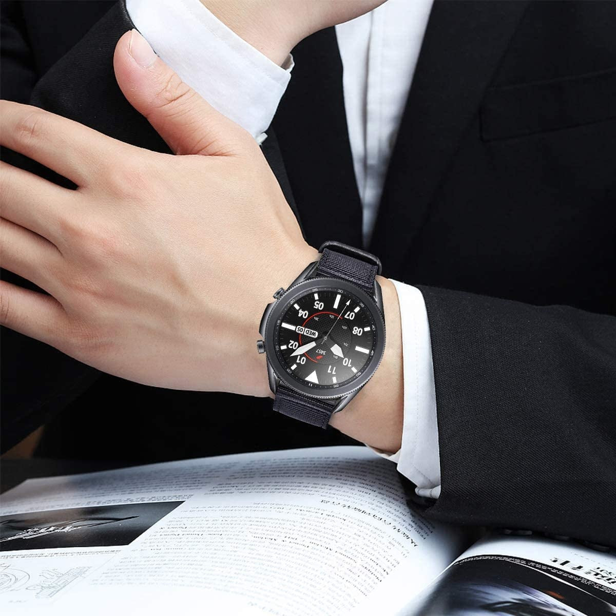 Samsung Galaxy Watch 3 - 45mm nylon gesp band (zwart)