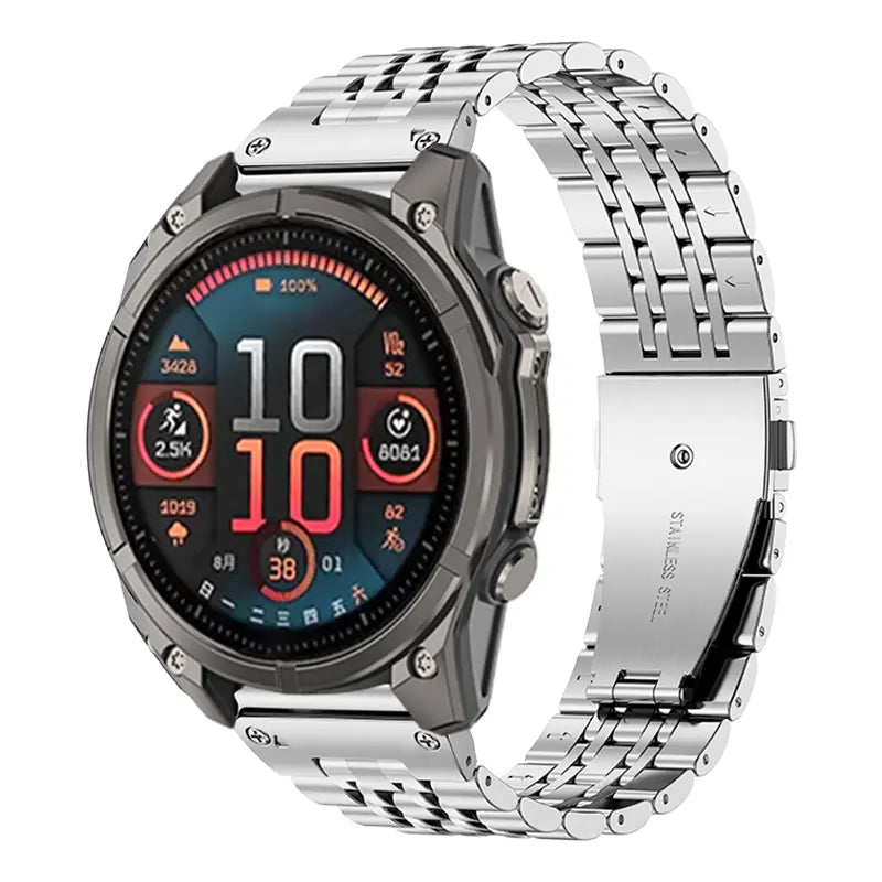 Garmin Quatix 8 Pro - 47mm Premium '7 bead' Steel Strap (Silver)