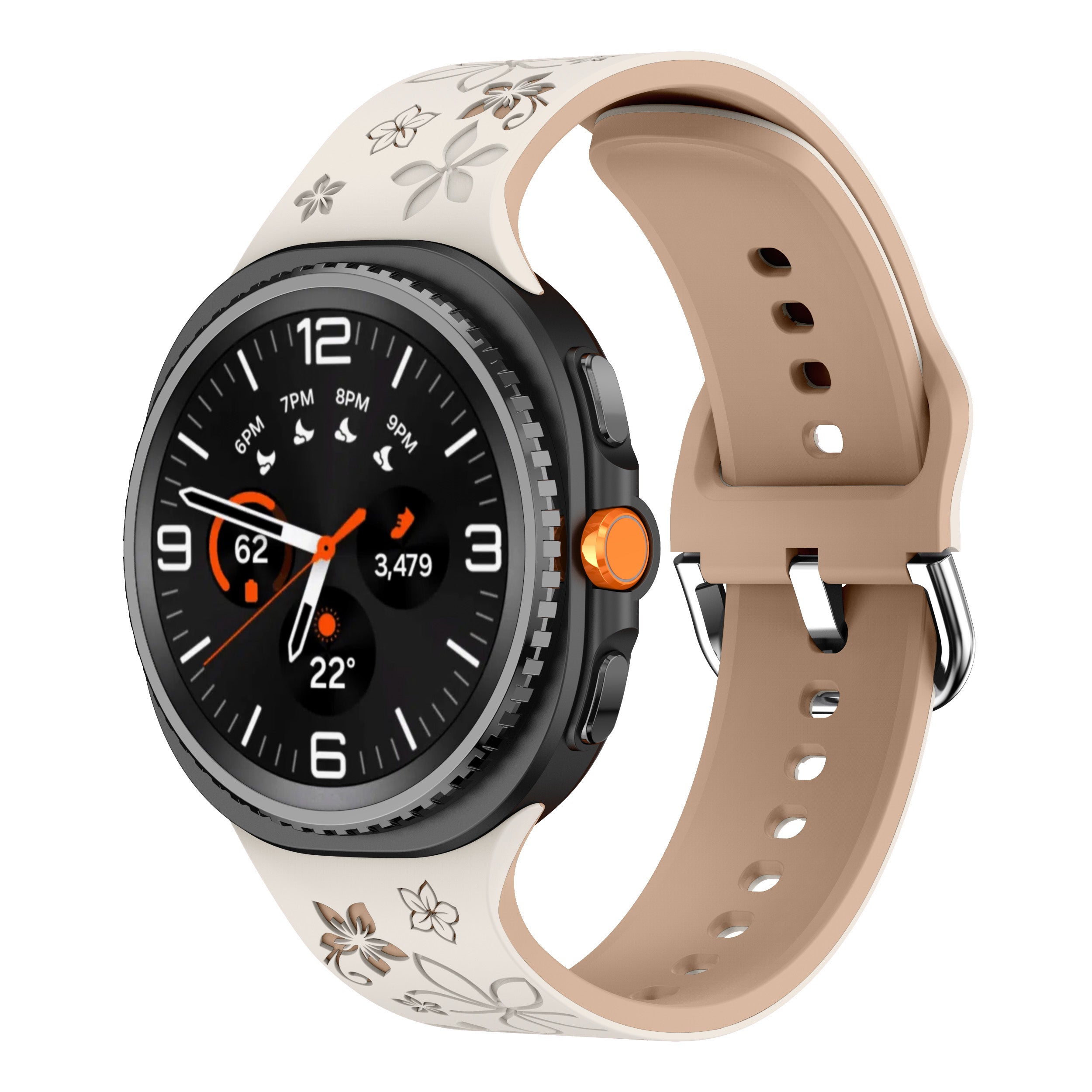 Samsung Galaxy Watch 8 - 44mm Flower Silicone Strap (Starlight/Beige)