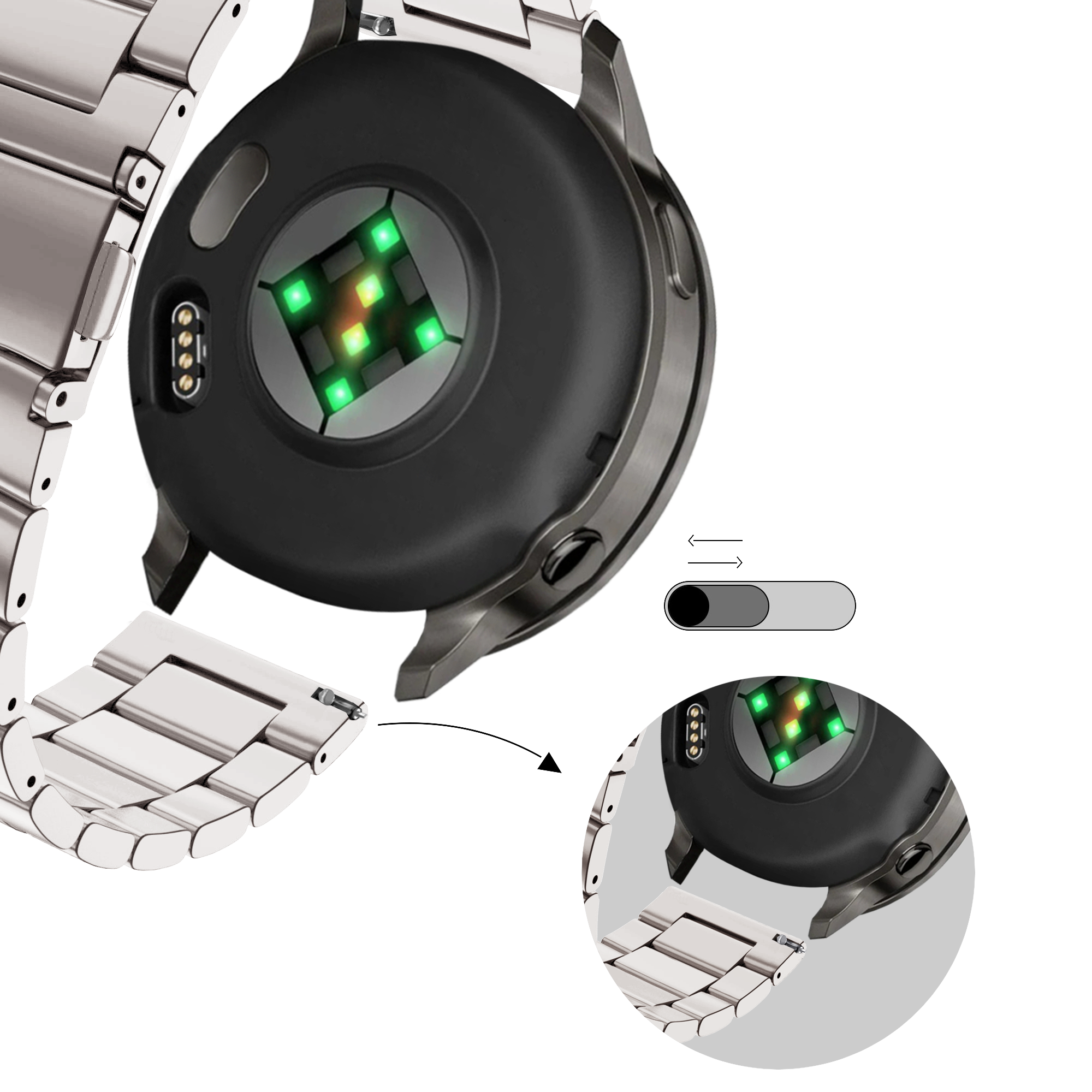 Bandz Garmin Vivoactive 5 stalen band 'Classic' (sterrenlicht)