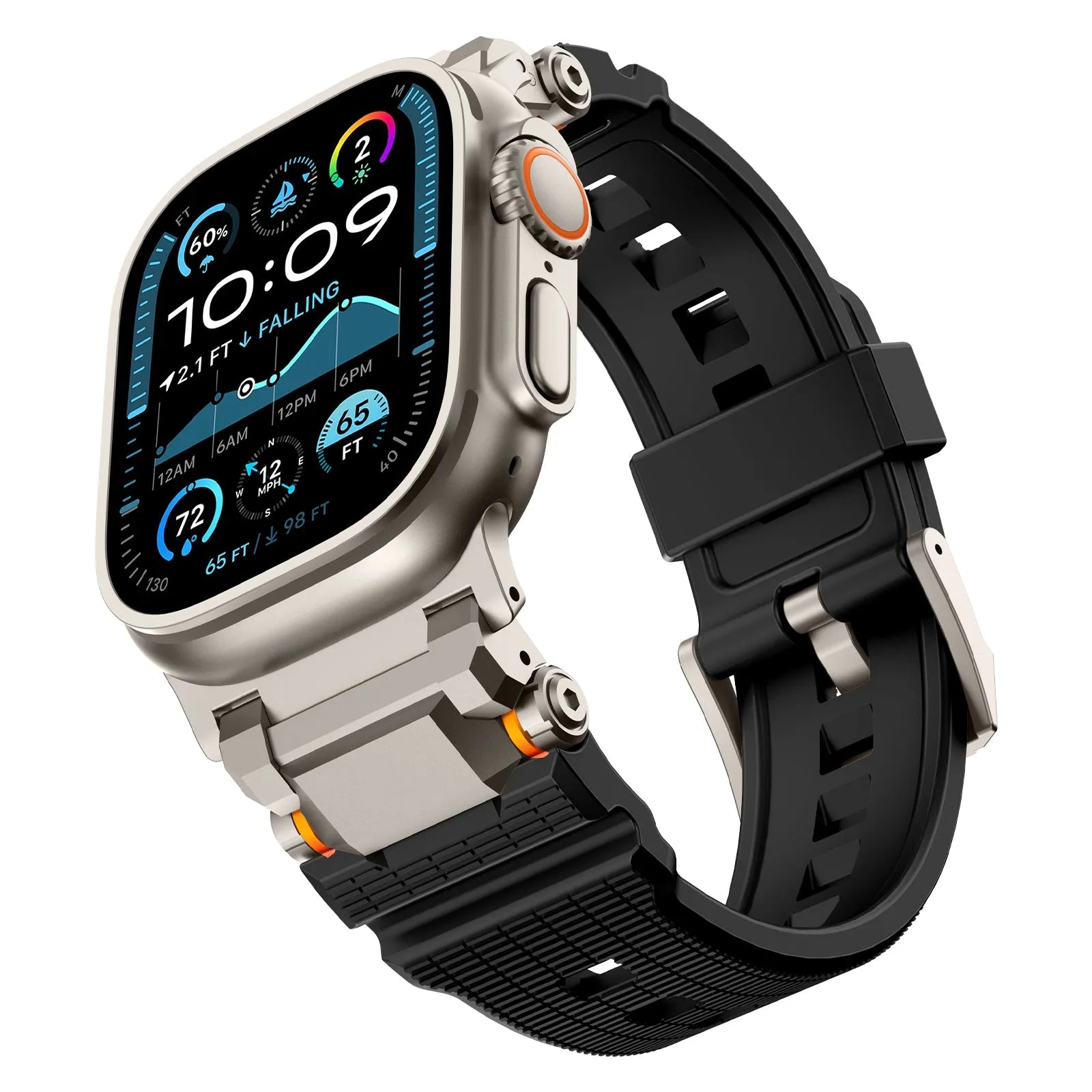 Apple Watch 'Adventurer' siliconen band (zwart met titanium)
