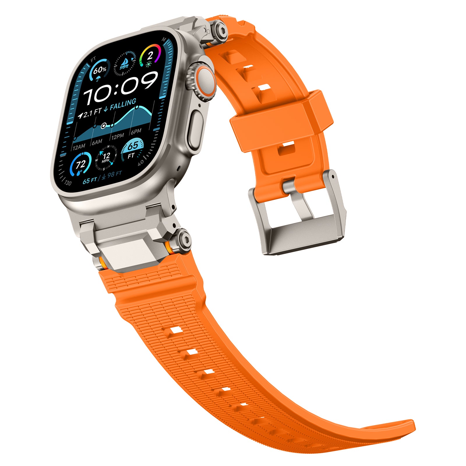 Apple Watch 'Adventurer' siliconen band (oranje met titanium)