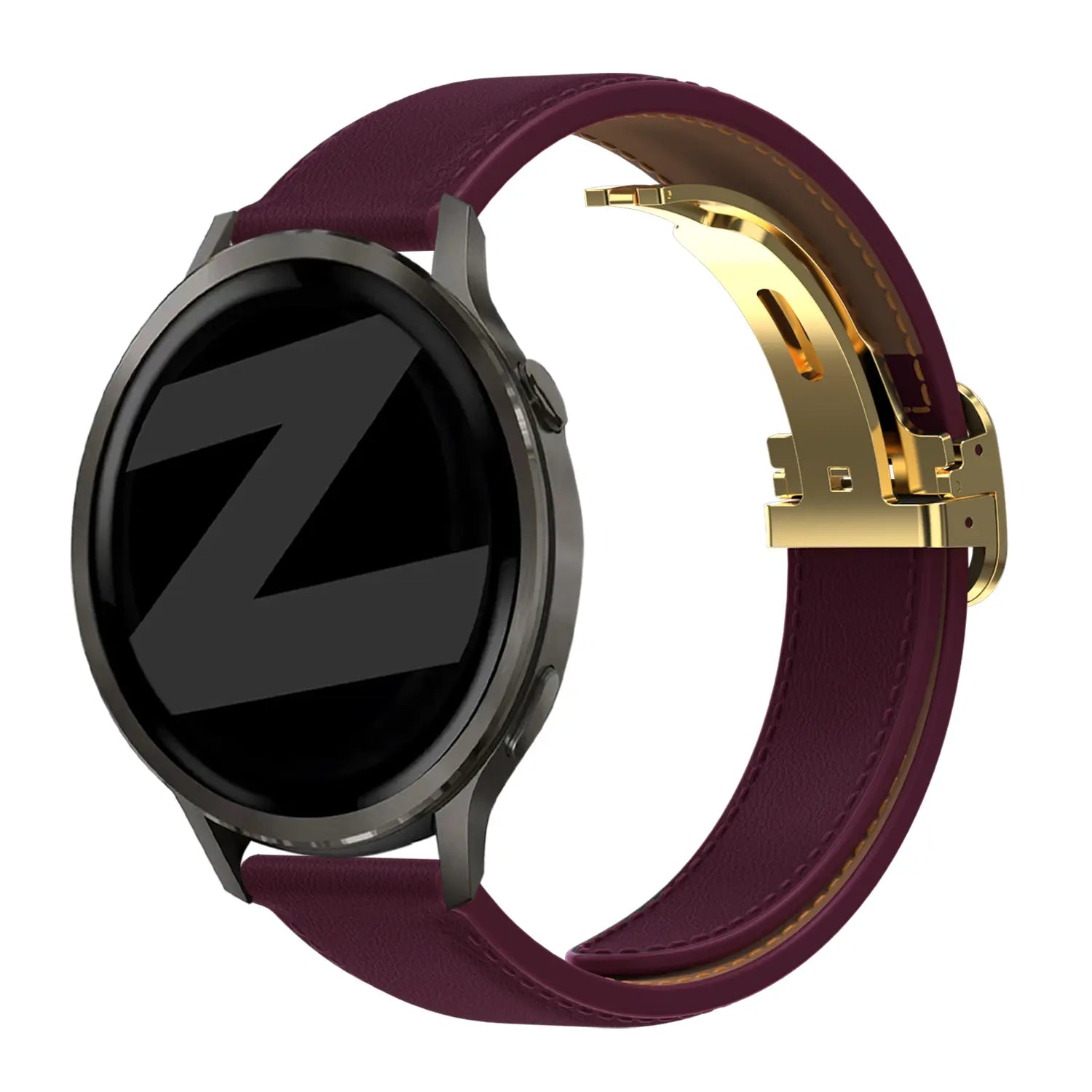 Bandz Actyve Smartwatch 20mm Lederen band 'D-Type' (wijnrood)