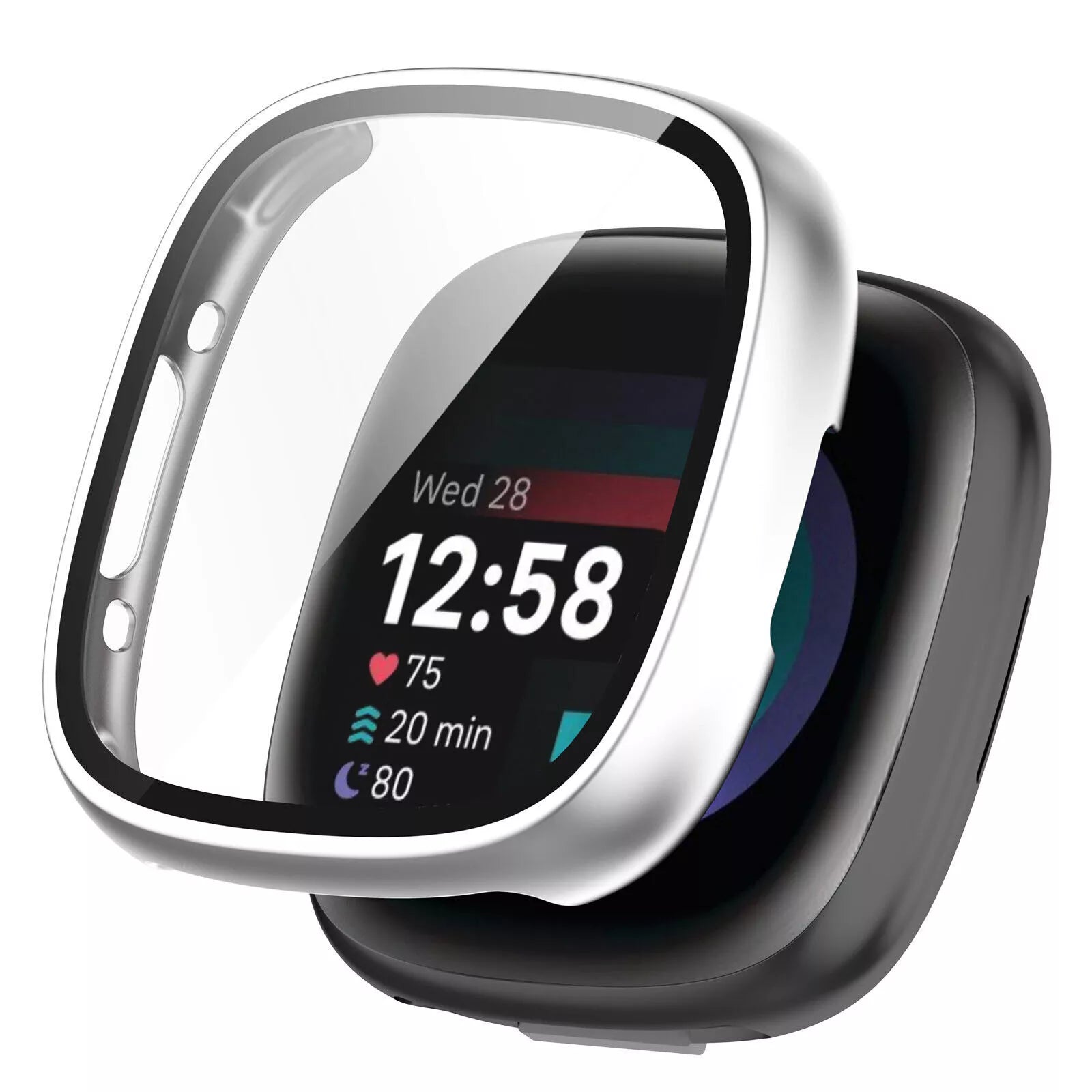 Fitbit Versa 4 / Sense 2 hard case met glas (zilver)