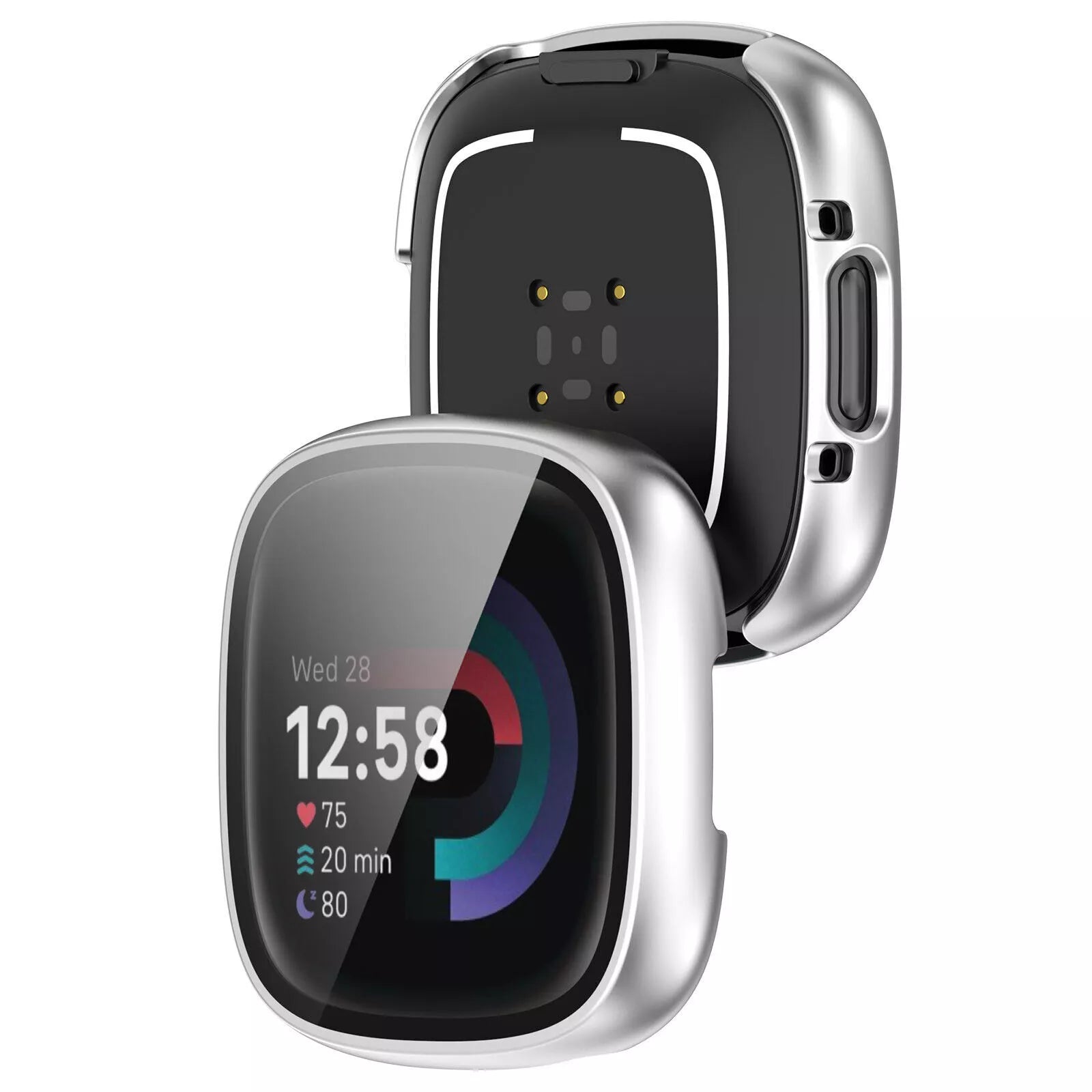 Fitbit Versa 4 / Sense 2 hard case met glas (zilver)