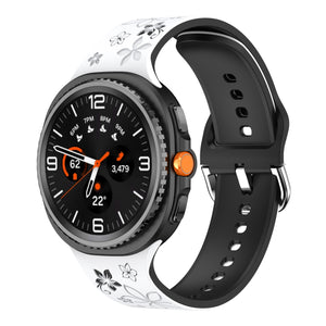 Samsung Galaxy Watch 8 - 44mm flower silicone band (wit/zwart)