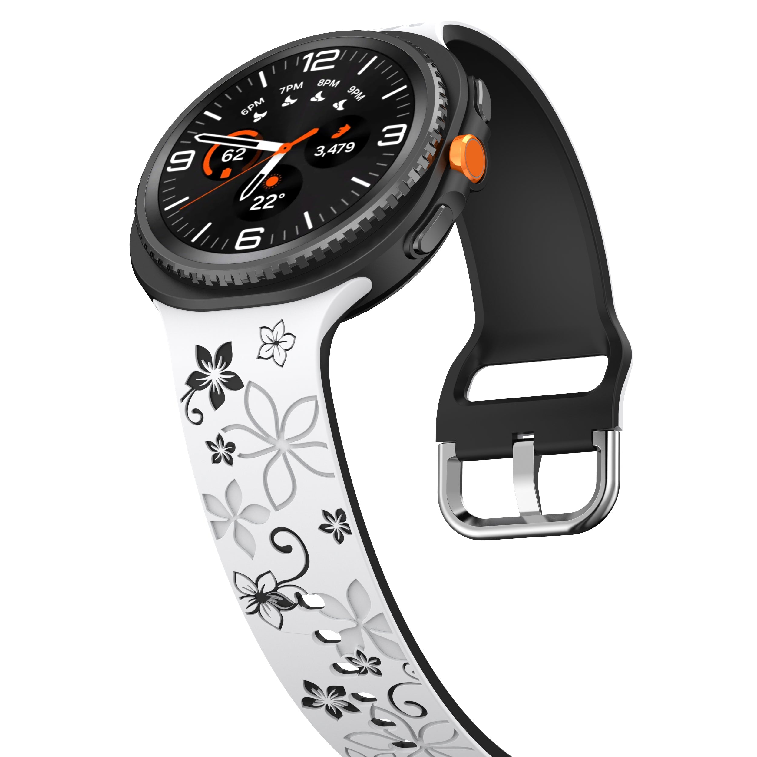 Samsung Galaxy Watch 8 - 44mm flower silicone band (wit/zwart)