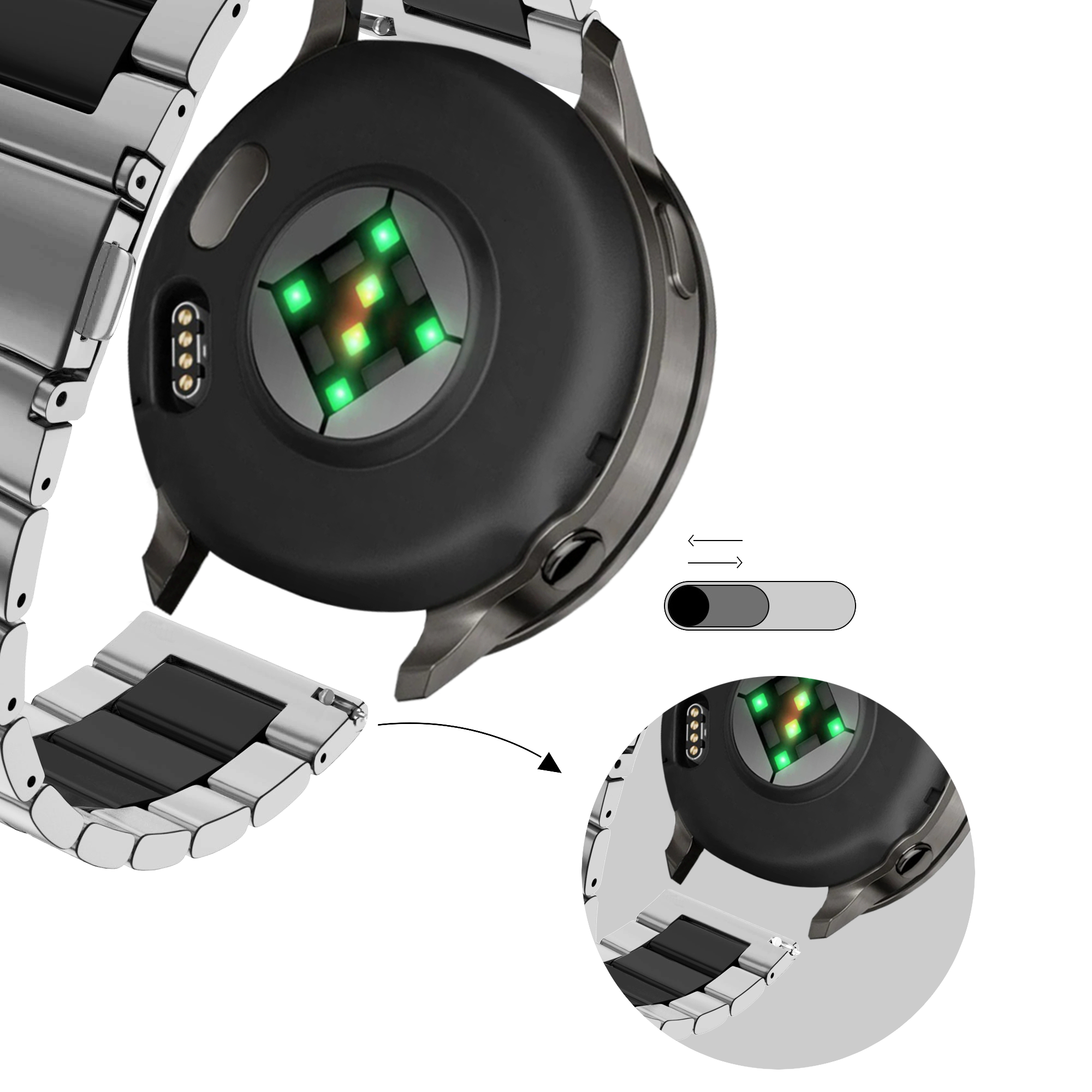 Bandz Garmin Bounce 2 stalen band 'Classic' (zilver/zwart)