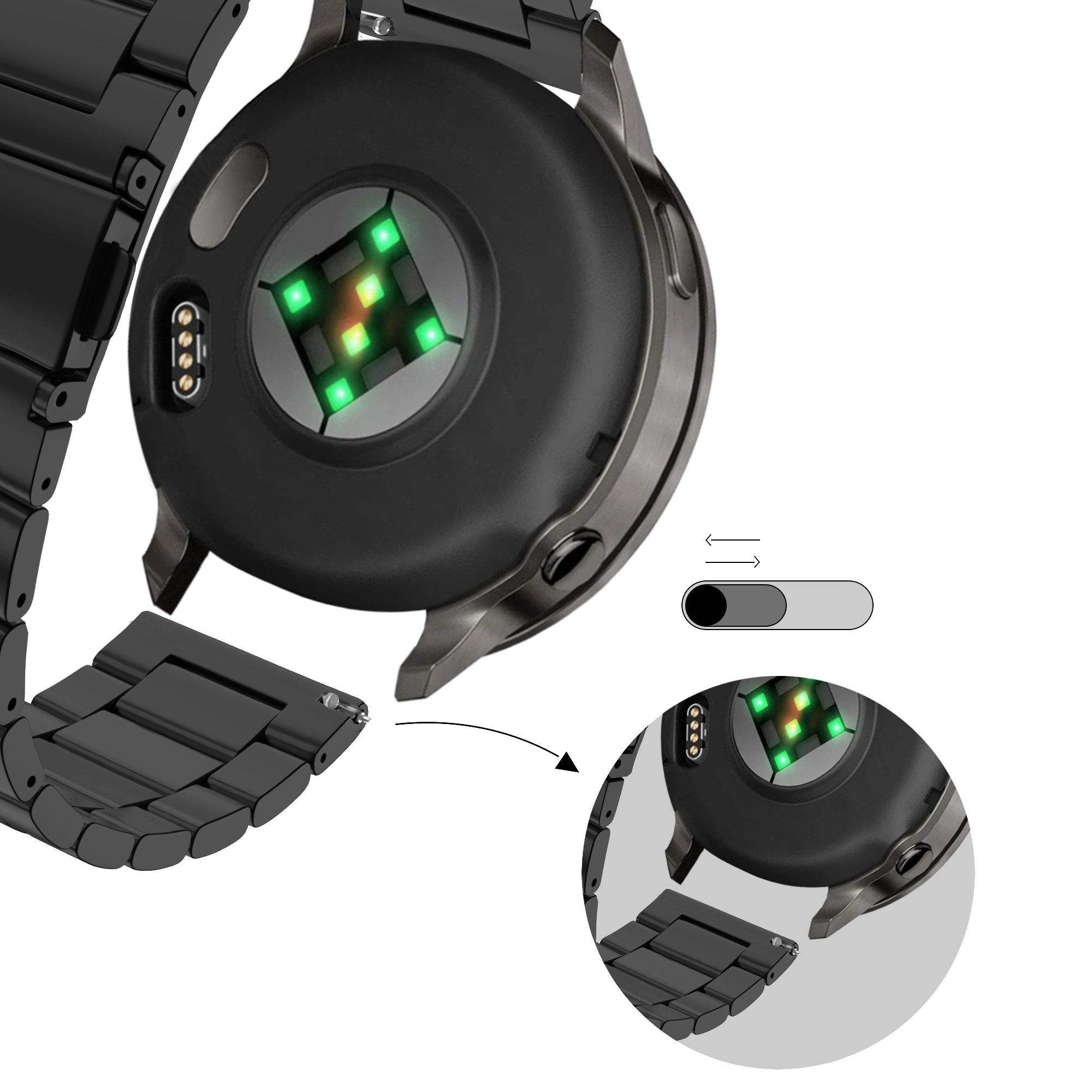 Bandz Garmin Forerunner 70 stalen band 'Classic' (zwart)