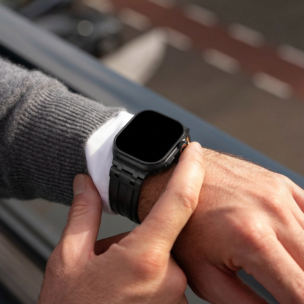 Apple Watch Solid Leather Strap (Black)